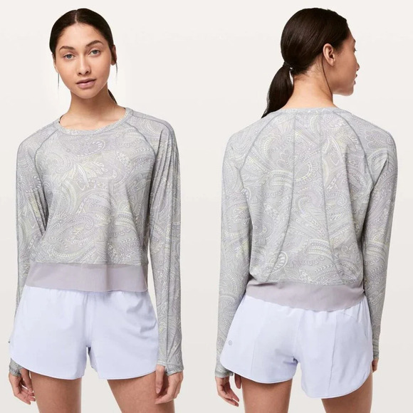 Lululemon Stripe In Stride Long Sleeve Top In Spirit Gray/Purple 27041 - Picture 1 of 10